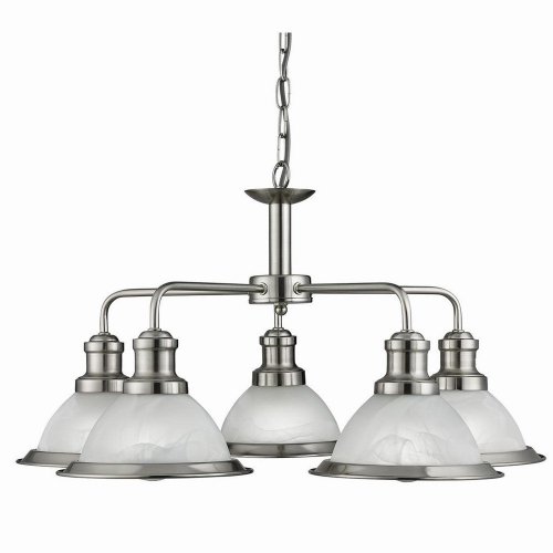 Searchlight Bistro 5 Light Ceiling Pendant - Satin Silver & Glass