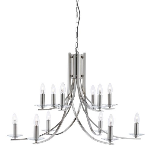 Searchlight Ascona-12Lt Ceiling,Satin Silver Twist Frame,Clear Glass Sconces