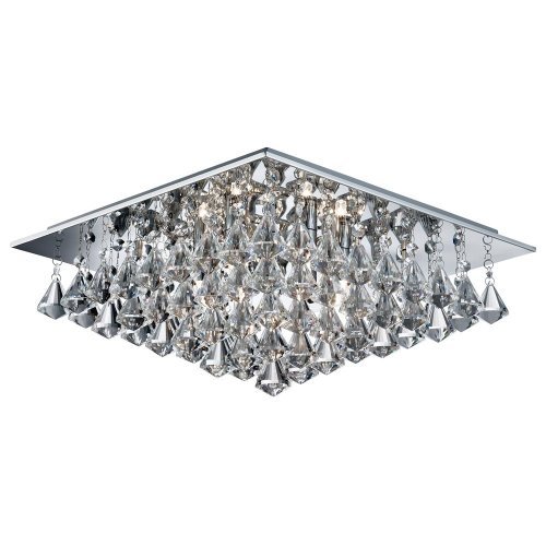 Searchlight Hanna-6 Light Square Flush Ceiling Chrome Clear Crystal Pyramid Drops