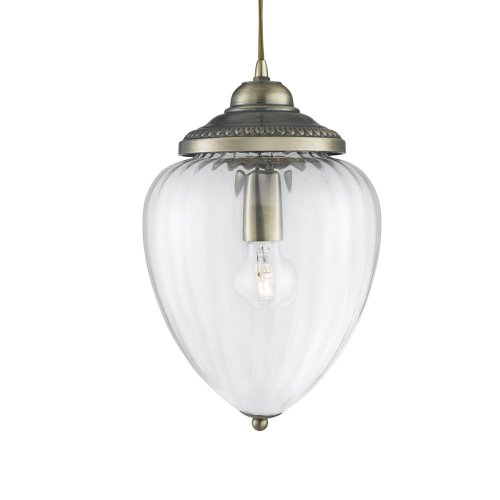 Searchlight Moscow 1 Light Pendant Antique Brass Clear Ribbed Glass