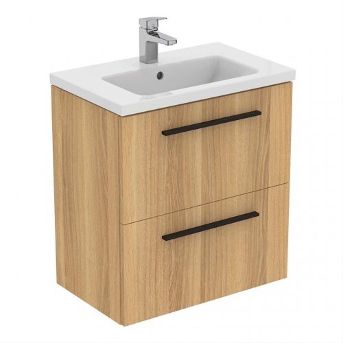 Ideal Standard i.life S Compact Wall Hung 60cm 2 Drawer Natural Oak Vanity Unit