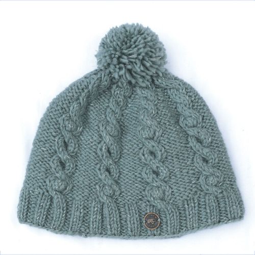 pure wool - sparkle cable bobble hat - silk grey