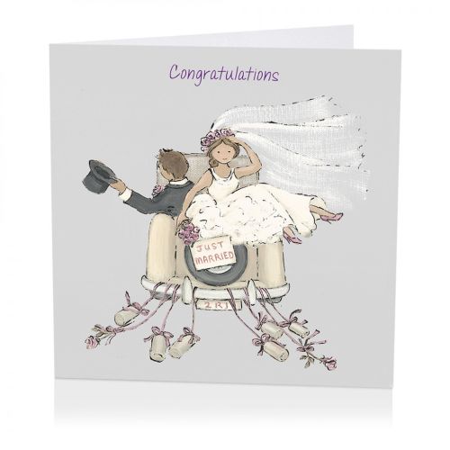 Wedding Day Card - The Big Car Couple Driving Away - Angie Thomas Art Beat