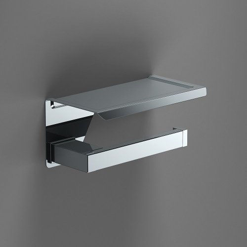 Origins Living S Cube Toilet Roll Holder with Shelf - Chrome