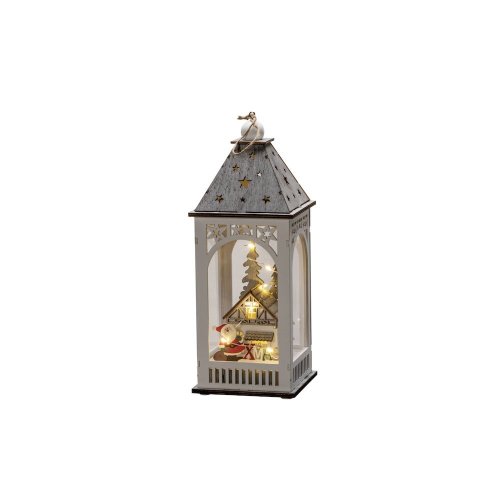 Konstsmide Battery Operated Wooden Lantern with Warm White LED - House