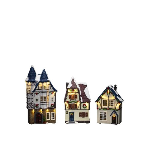 Konstsmide Battery/USB Operated Set of 3 Small Houses with Warm White LED