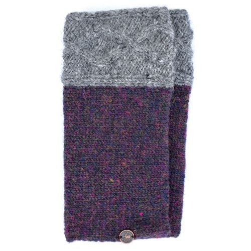 Hand knit pure wool - Fjord wristwarmer - Mid Grey Purple Heather