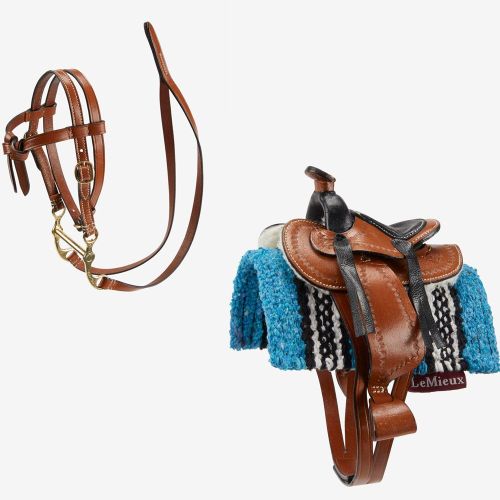 Lemieux Mini Toy Pony Accessories - Western Tack Set Tan Saddle, Bridle Azure Pad