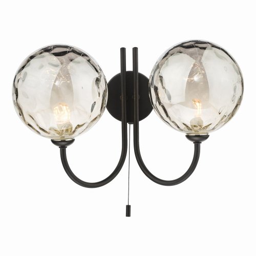 Dar Jared 2 Light Wall Light Matt Black with Smoked Dimpled Glass