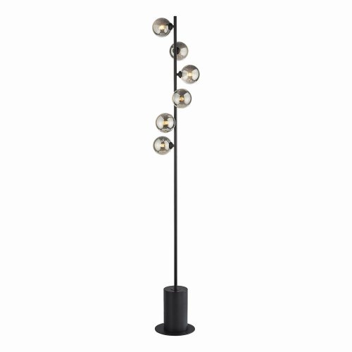Dar Spiral 6 Light Floor Lamp Matt Black with Smoked Glass