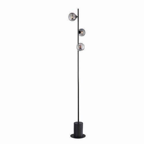 Dar Spiral 3 Light Floor Lamp Matt Black with Smoked Glass