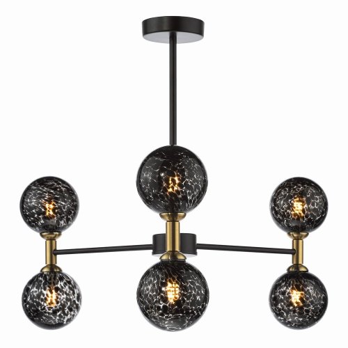 Dar Takara 6 Light Semi-Flush Matt Black & Bronze with Black Confetti Glass