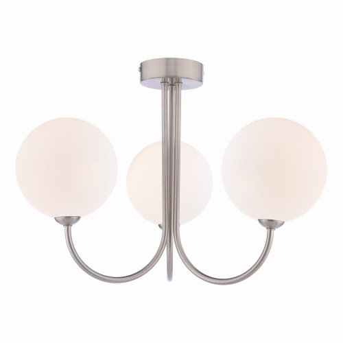 Dar Jared 3 Light Semi-Flush Satin Nickel and Large Opal Glass