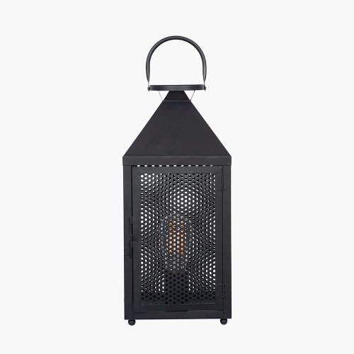 Pacific Lifestyle Folkstone Matt Black Metal Punched Lantern Table Lamp
