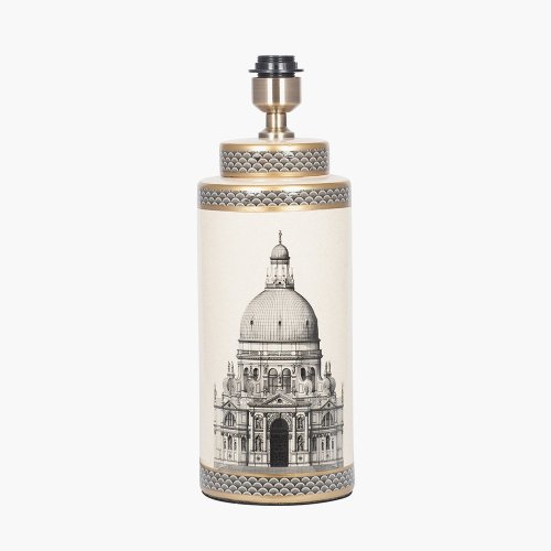 Pacific Lifestyle Wren Black and Cream Building Print Tall Ceramic Table Lamp Base