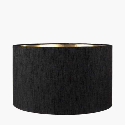 Pacific Lifestyle Stellan Slubbed Faux Silk Gold Lined Cylinder Lampshade 40cm - Black