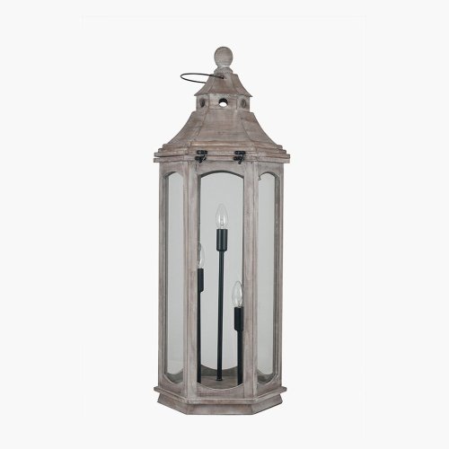 Pacific Lifestyle Adaline Wood Lantern Floor Lamp - Antique Grey
