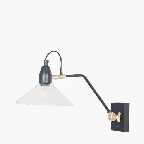 Pacific Lifestyle Canton Matt Black Metal and Glass Cone Wall Light