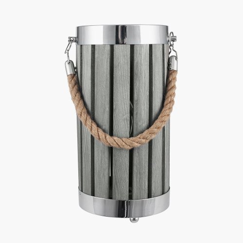 Pacific Lifestyle Austell Wood Small Lantern Table Lamp - Grey Wash