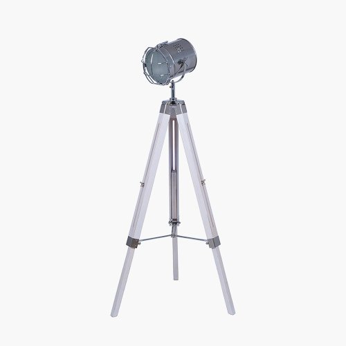 Pacific Lifestyle Capstan White Wash and Silver Metal Tripod Floor Lamp