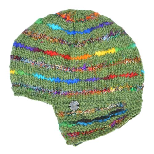 Pure Wool Half fleece lined - helmet hat -Green/Orange/Blue