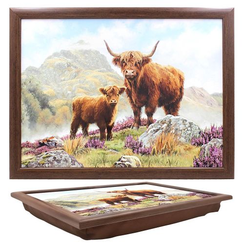 Highland Cow & Calf Brown Laptray Cushion Bean - Lesser & Pavey