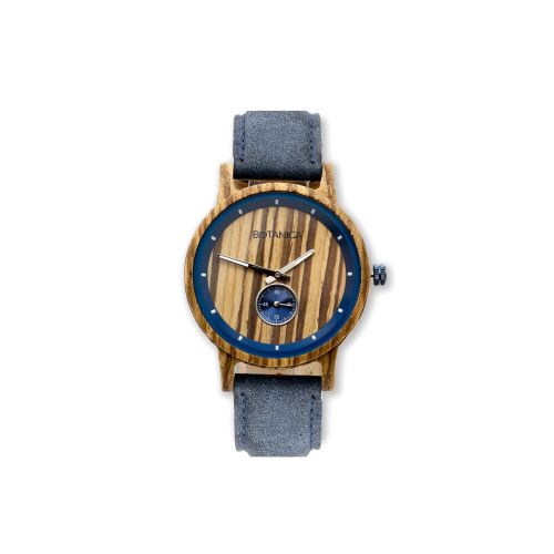 Sycamore Zebrano Wood & Blue Leather Strap Watch - Botanica