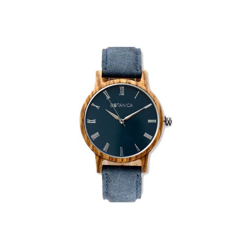 Elm Zebrano Wood & Blue Strap Mens Watch - Botanica