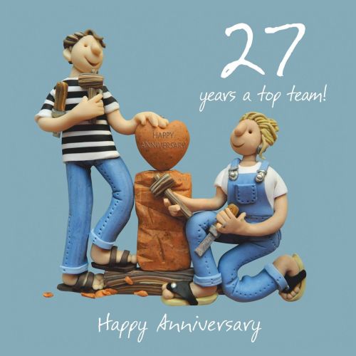 Wedding Anniversary Card - 27th Twenty Seventh 27 Years One Lump Or Two