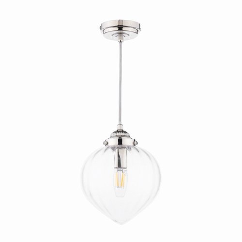 Laura Ashley Whitham Pendant Polished Nickel and Ribbed Glass