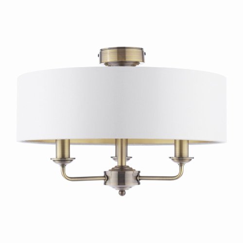 Laura Ashley Sorrento 3 Light Semi-Flush Antique Brass with Ivory Shade