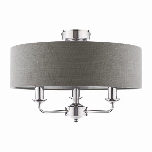 Laura Ashley Sorrento 3 Light Semi-Flush Polished Nickel with Charcoal Shade