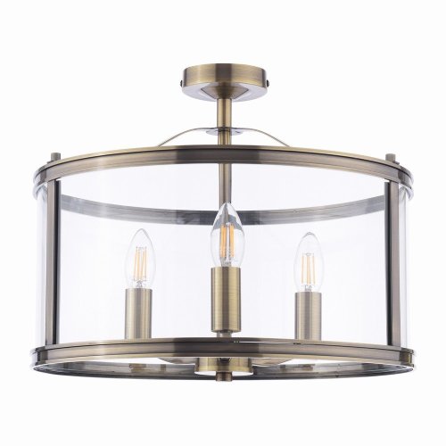 Laura Ashley Harrington 3 Light Semi-Flush Antique Brass and Glass