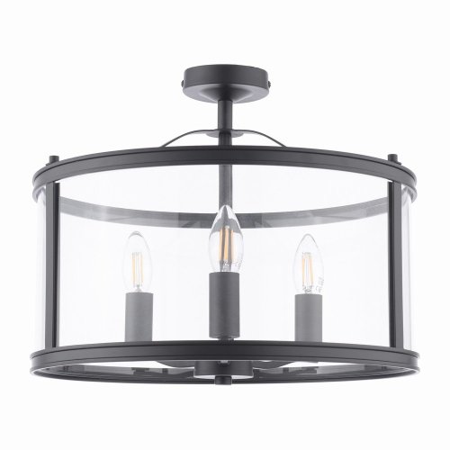 Laura Ashley Harrington 3 Light Semi-Flush Matt Black and Glass