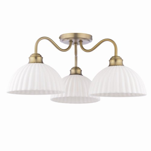 Laura Ashley Durford 3 Light Semi-Flush Matt Antique Brass and White Ceramic