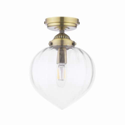 Laura Ashley Whitham Bathroom Ceiling Light Antique Brass and Ribbed Glass IP44