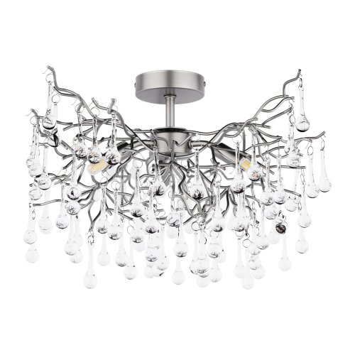 Laura Ashley Willow 3 Light Semi-Flush Satin Pewter and Crystal