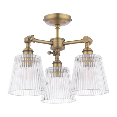 Laura Ashley Callaghan 3 Light Semi-Flush Matt Antique Brass and Ribbed Glass