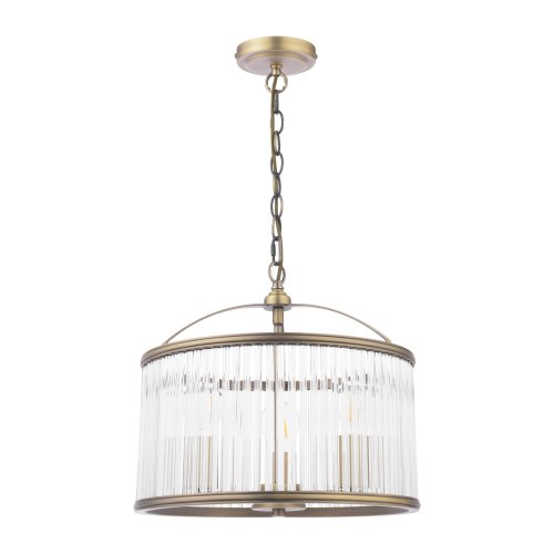 Laura Ashley Sutton 3 Light Pendant Matt Antique Brass and Ribbed Glass