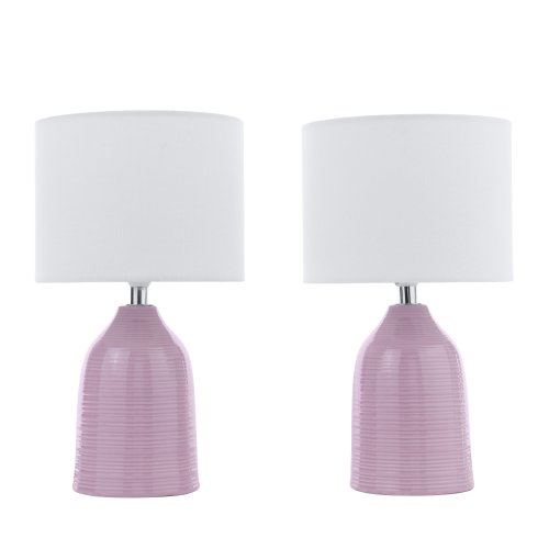 Laura Ashley Penny Table Lamp Purple Ceramic and Polished Chrome with Shade (Twin Pack)