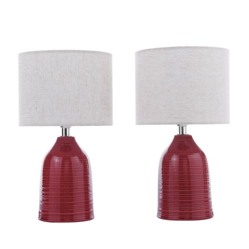 Laura Ashley Penny Table Lamp Red Ceramic and Polished Chrome with Shade (Twin Pack)