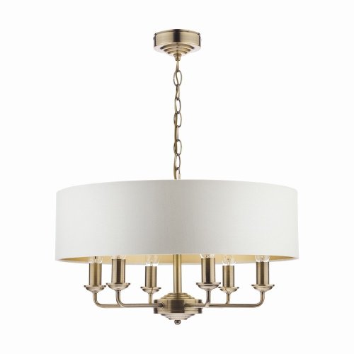 Laura Ashley Sorrento 6 Light Pendant Antique Brass with Ivory Shade