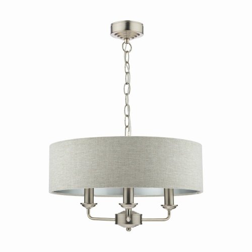 Laura Ashley Sorrento 3 Light Pendant Satin Nickel with Natural Shade