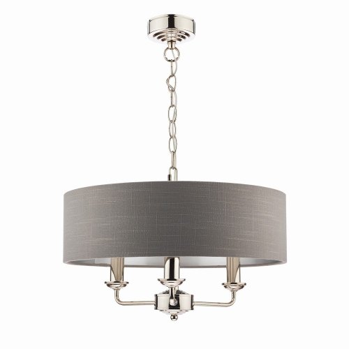 Laura Ashley Sorrento 3 Light Shadelier Polished Nickel with Charcoal Grey Shade