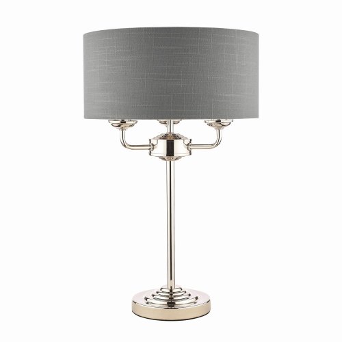 Laura Ashley Sorrento 3 Light Table Lamp Polished Nickel with Charcoal Grey Shade