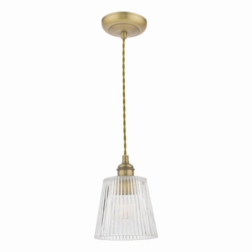 Laura Ashley Callaghan Pendant Antique Brass Ribbed Glass