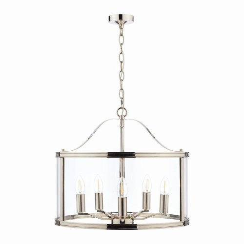 Laura Ashley Harrington 5lt Pendant Polished Nickel Glass