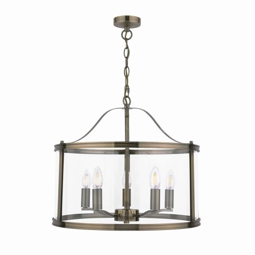 Laura Ashley Harrington 5 Light Pendant Antique Brass & Glass