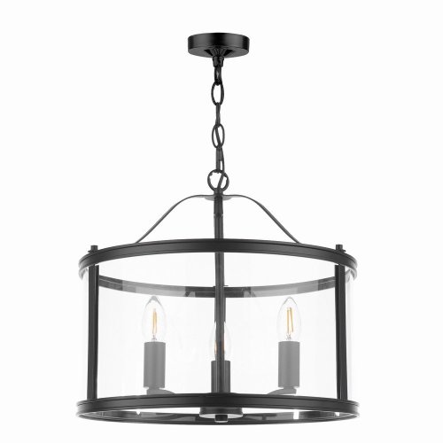 Laura Ashley Harrington 3 Light Pendant Matt Black and Glass