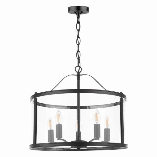 Laura Ashley Harrington 5 Light Pendant Matt Black and Glass